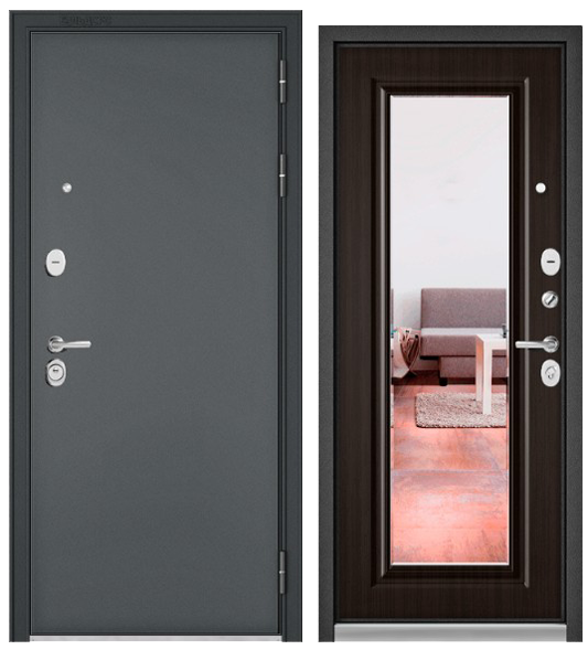 Дверь входная Бульдорс Бульдорс Standart 90 черный шелк Зеркало  - купить в Орехово-Зуево